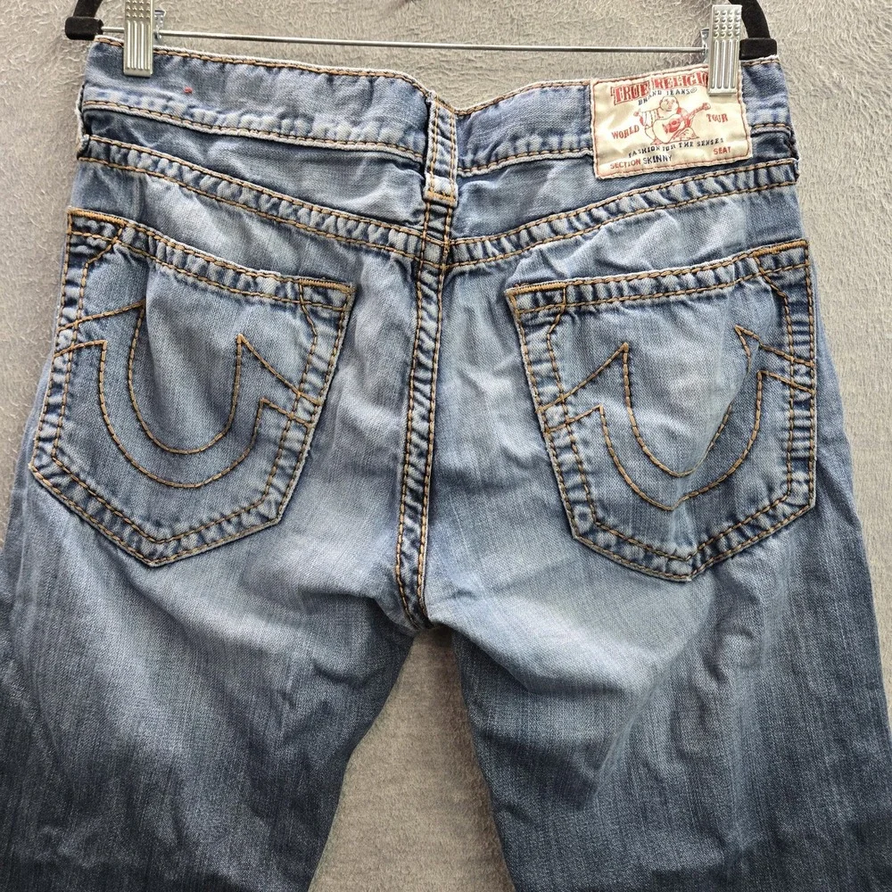 True Religion Brand Jeans Men Jeans 33 Blue Denim Skinny Red Orange Big T READ